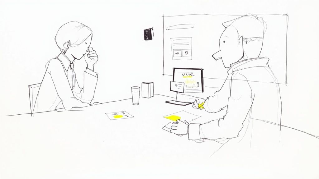 A collaborative virtual whiteboarding session showing a systems design diagram.