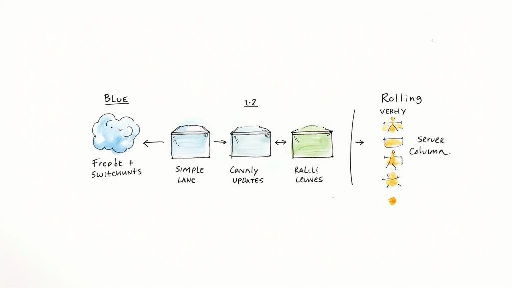 An abstract illustration showing interconnected nodes, representing different deployment paths and strategies in a production environment.