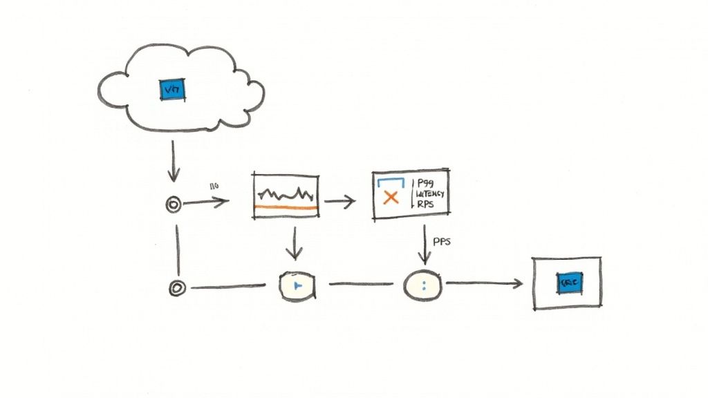 A person working on a laptop with network diagrams in the background, representing load balancer configuration.
