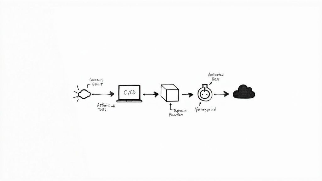 A diagram showing the flow of a CI/CD pipeline