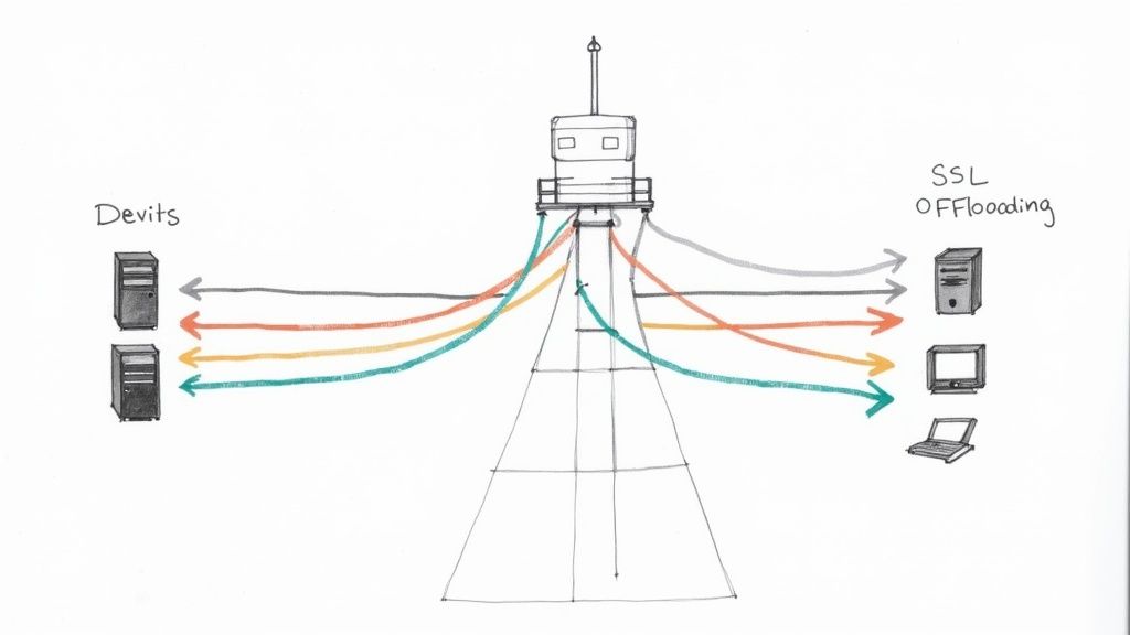 Diagram showing a reverse proxy acting as an intermediary between internet users and backend application servers.