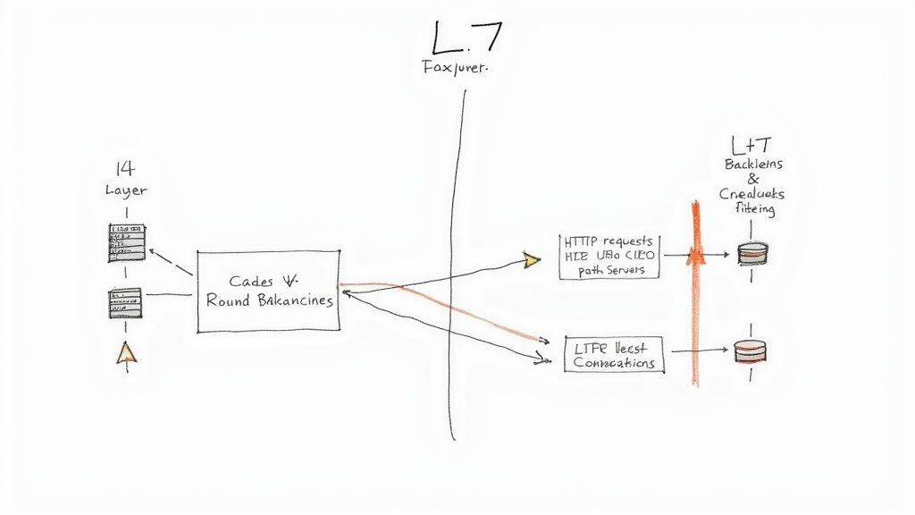 Diagram showing a load balancer distributing traffic to a pool of backend servers
