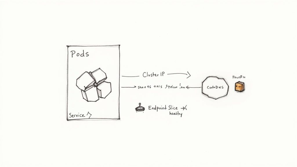 Diagram illustrating the Kubernetes service discovery model