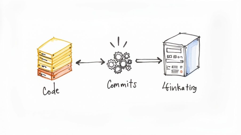 Developers collaborating on code in a modern office