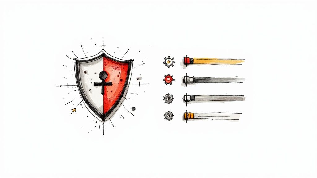 A developer working in front of multiple screens showing code and security dashboards