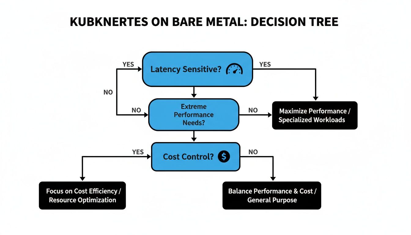 Decision tree for Kubernetes on bare metal based on latency, performance, and cost needs.
