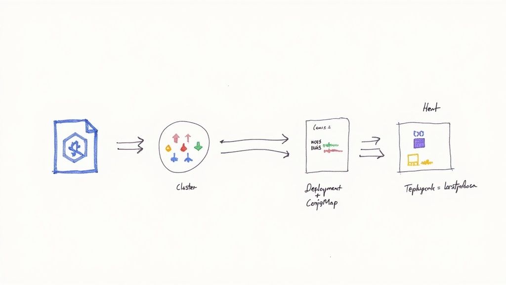 Abstract visual of interconnected nodes, representing Kubernetes cluster management.