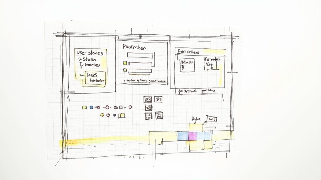 A team collaborating on a software release blueprint