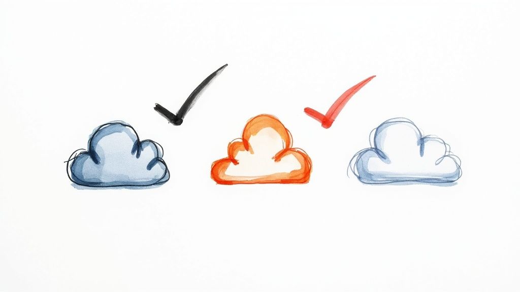 A checklist on a clipboard with a pen, symbolizing the evaluation process for selecting a cloud migration partner.