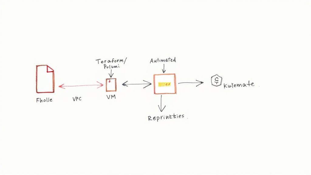 Servers and code illustrating Infrastructure as Code