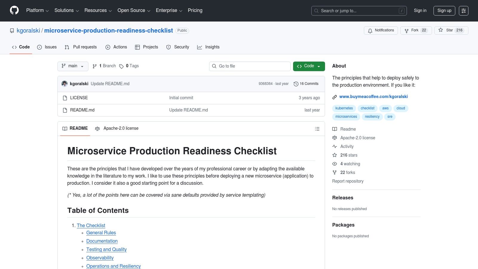 GitHub – Open-source Deployment/Production-Readiness Checklists