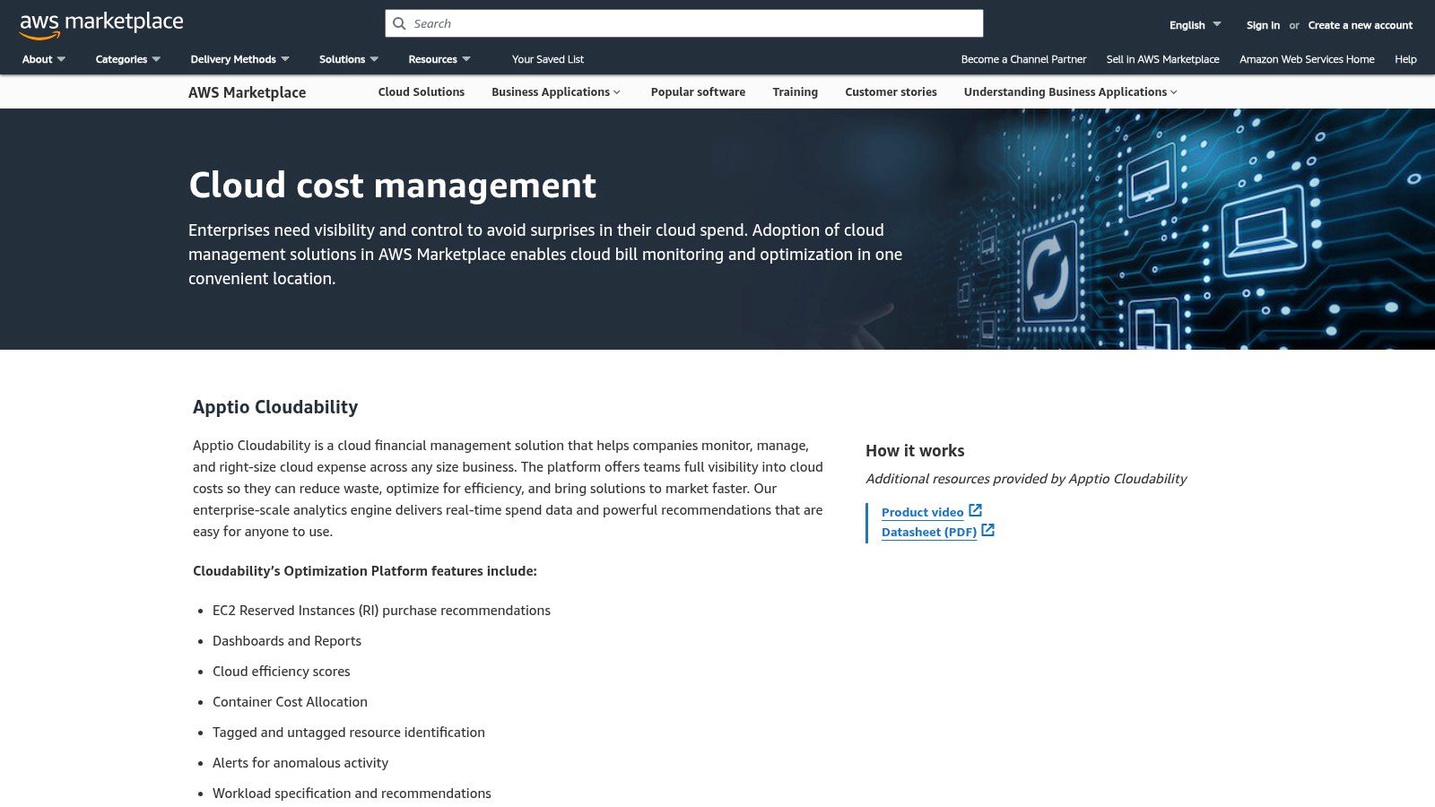 AWS Marketplace – Cloud cost management solutions hub