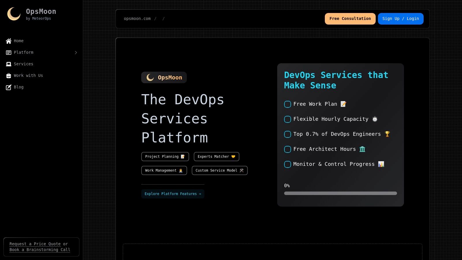 OpsMoon platform showing its DevOps service offerings
