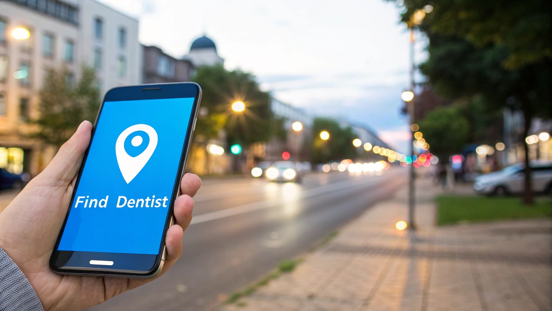 A person using their smartphone to search for an emergency dentist.