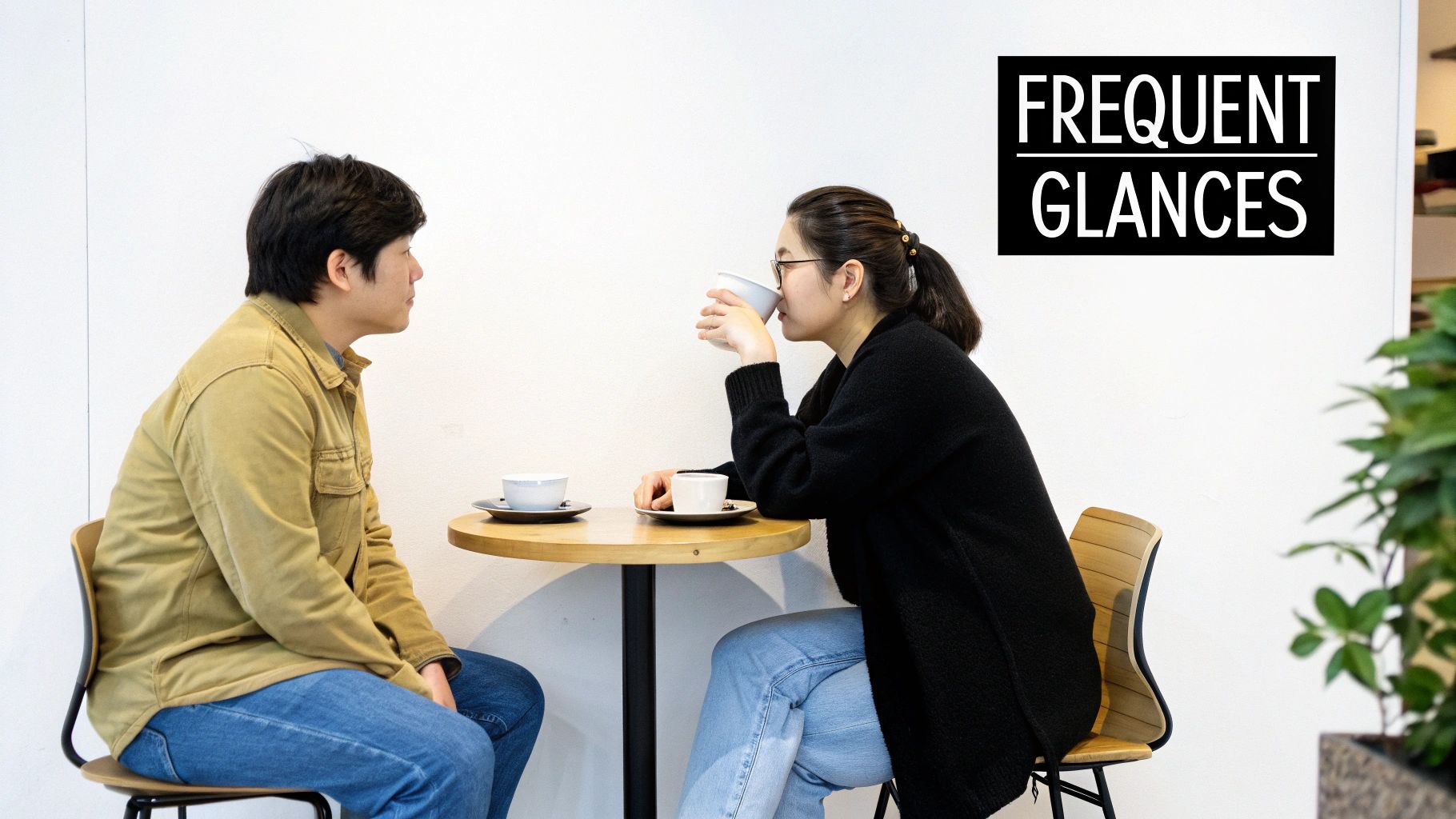 頻繁な視線を送る・アイコンタクトを求める (Frequent Glances and Eye Contact)