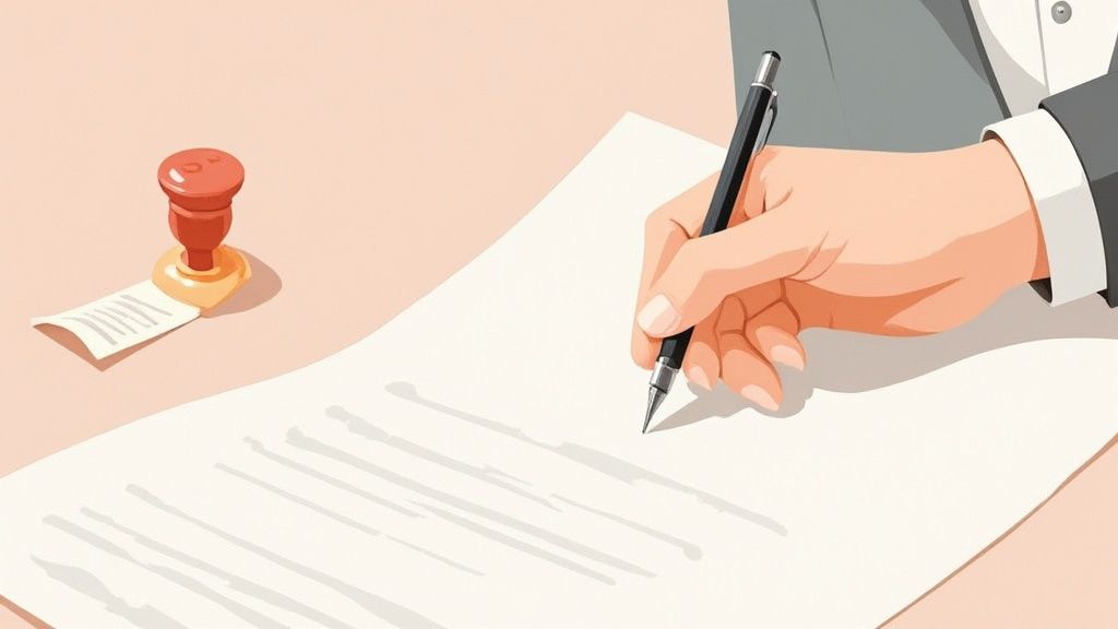 遺言書に署名している様子