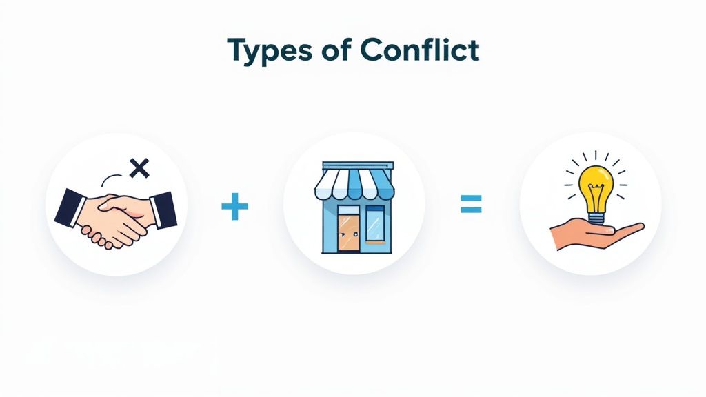 会社の役員が注意すべき利益相反の類型を示すシンボルイラスト