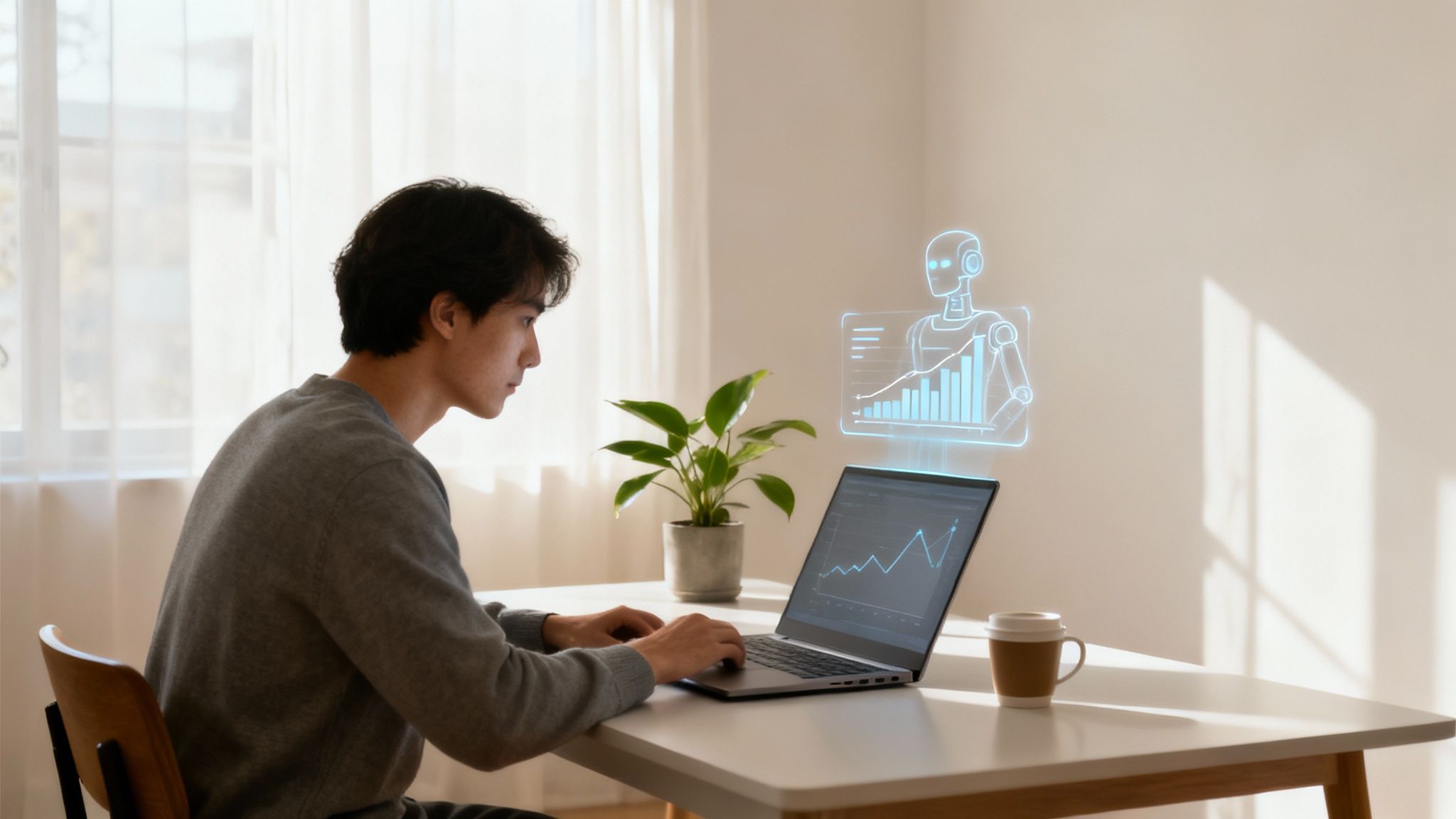 Person working with AI on a laptop