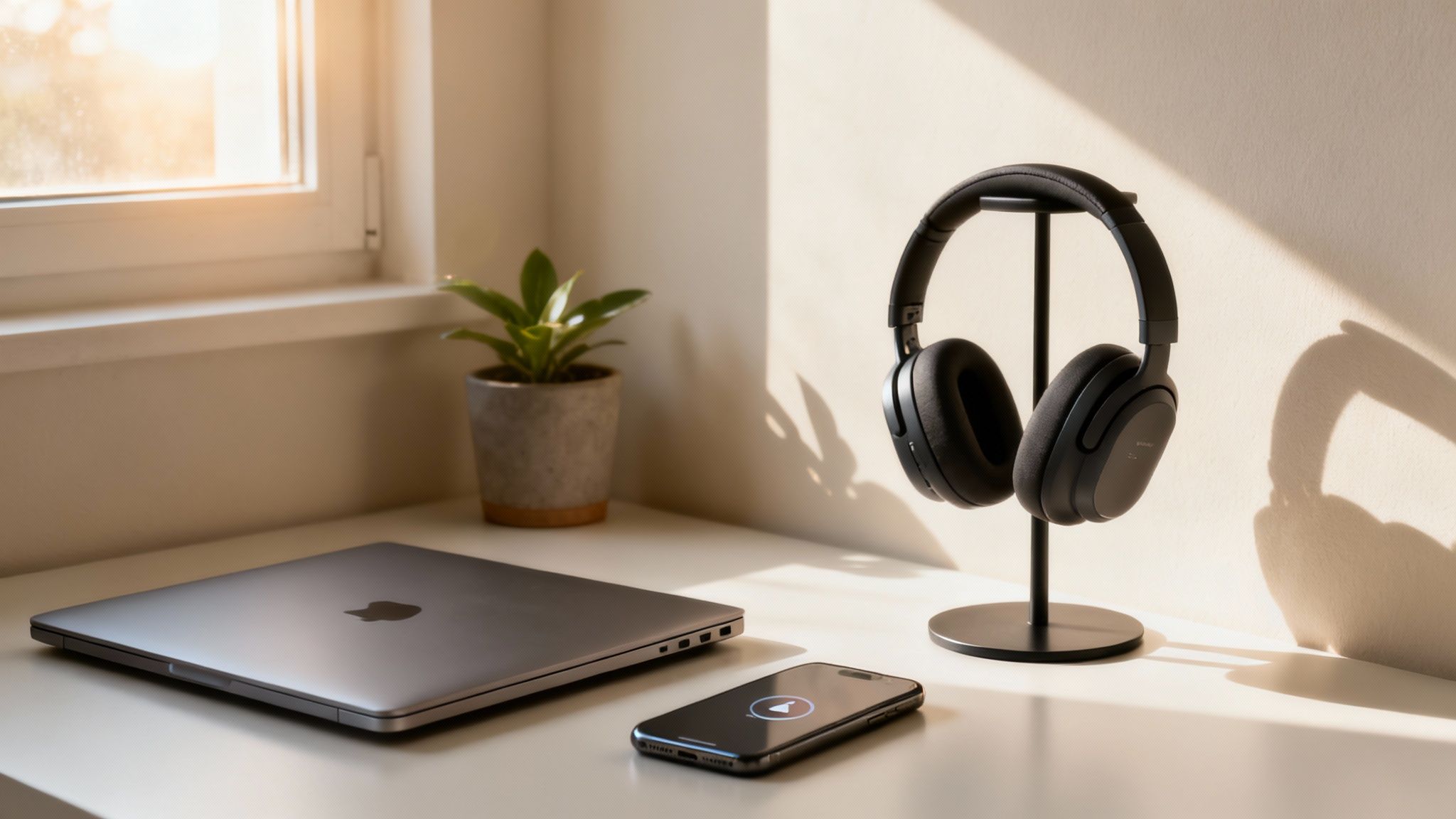 Woman working at a clean desk in a calm environment