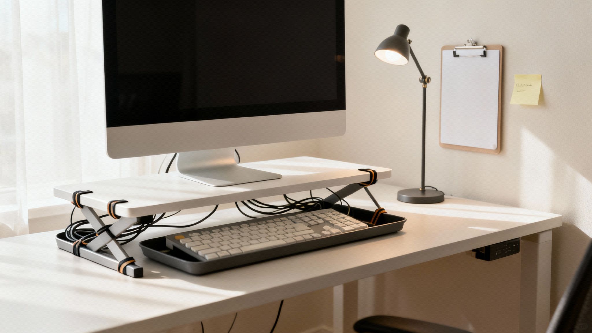 Person thinking about their home office setup choices.