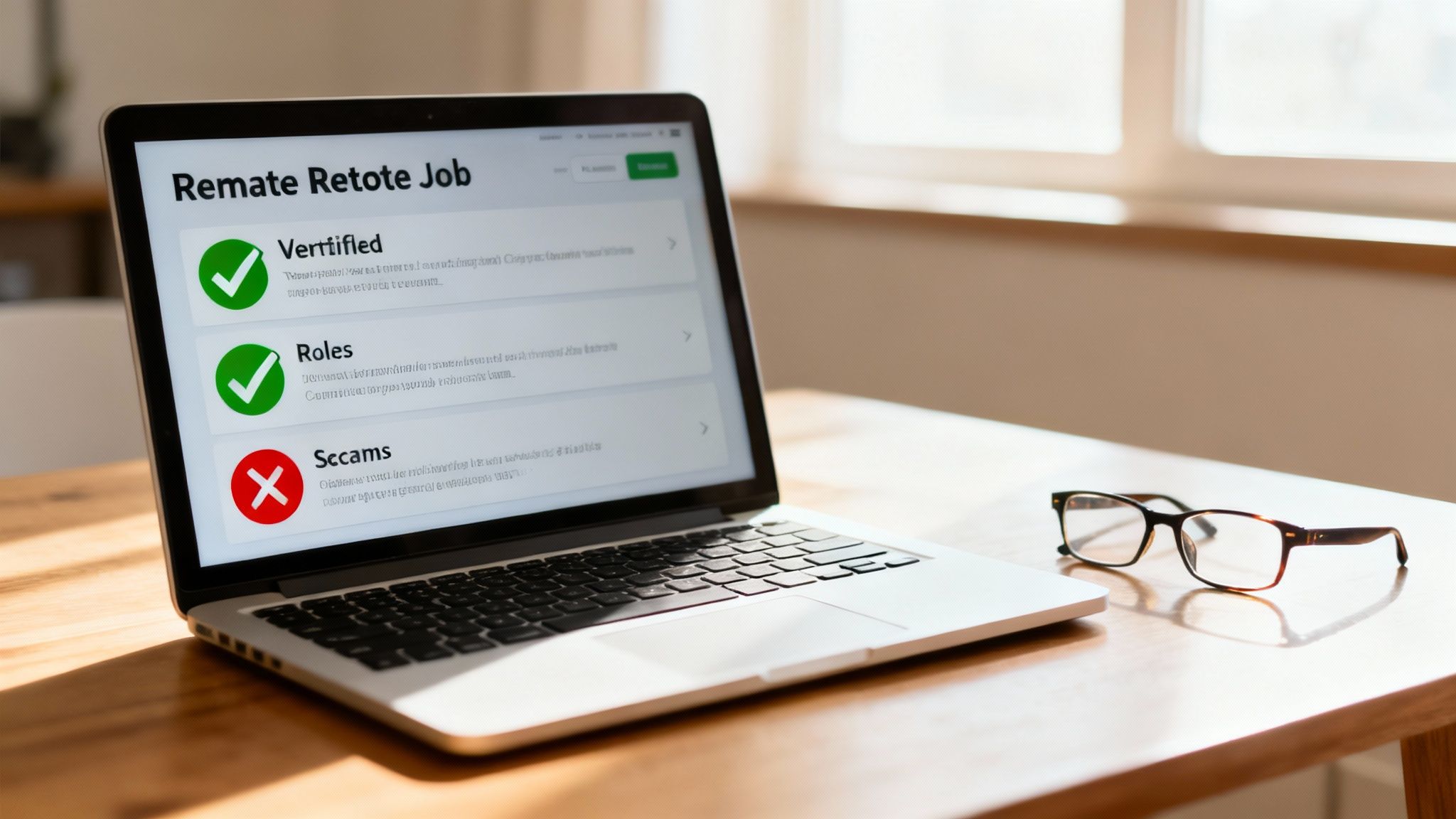 A person researching remote jobs on a laptop in a well-lit, organized home office.