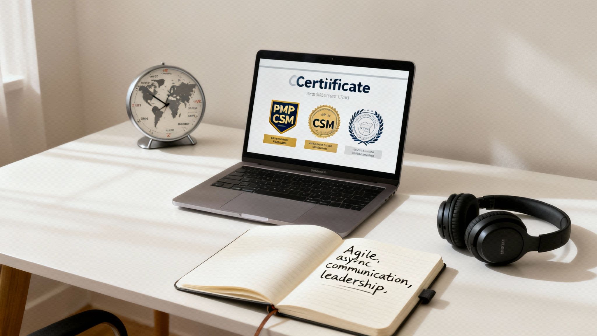 A professional holding a tablet with charts and graphs, symbolizing project management skills.