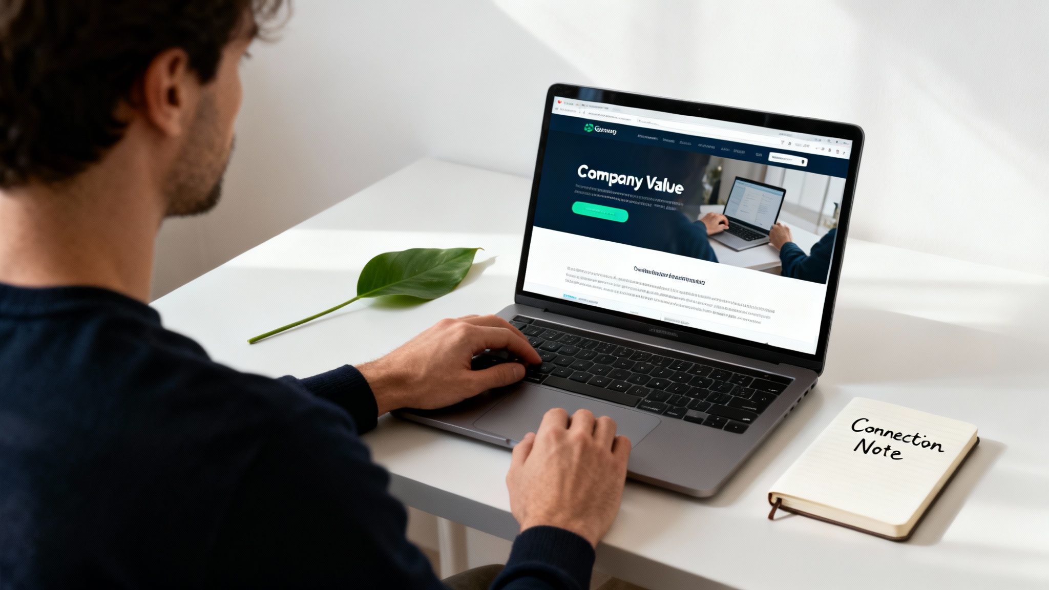 A magnifying glass hovering over a computer screen, symbolizing the process of researching a company and hiring manager.