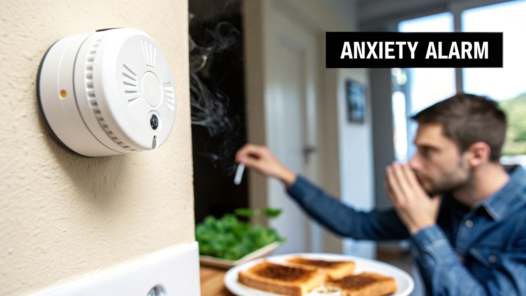 A close-up of a smoke alarm, representing the highly sensitive nervous system in PDA that triggers for small, everyday demands.