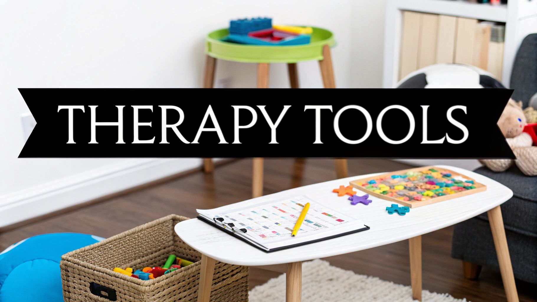 A child behavioral therapist uses colourful blocks and toys during a play therapy session with a young boy.