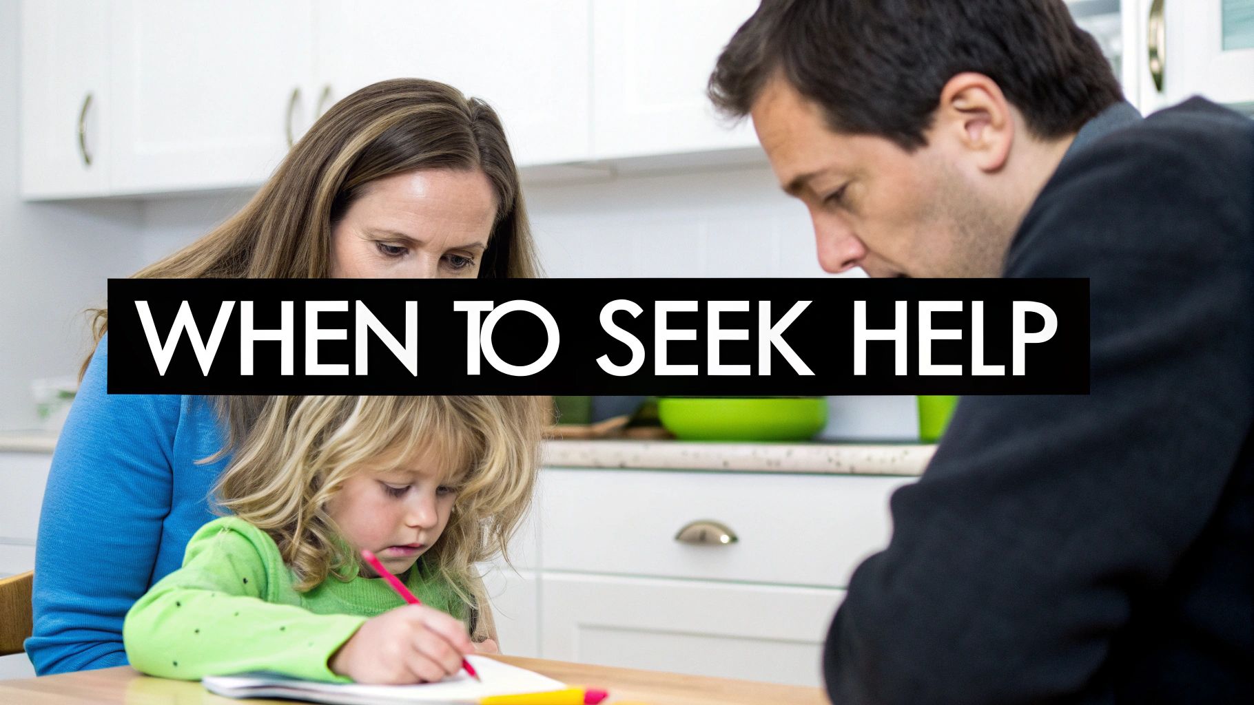 A concerned parent gently talking to their child who looks sad and withdrawn.