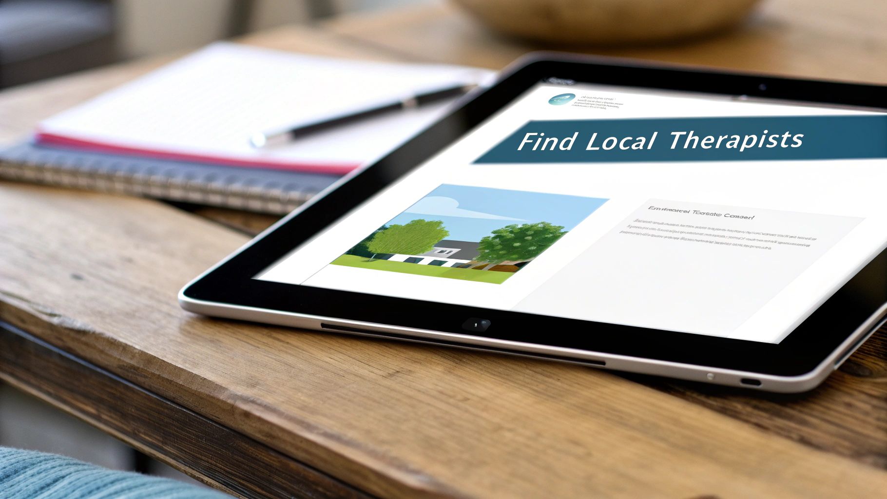 A person using a laptop and phone to search for local speech therapy clinics online.