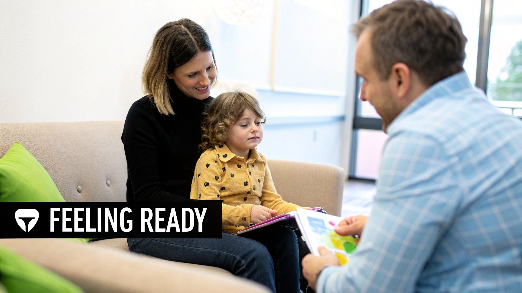 Family consulting with psychiatrist in modern medical office discussing child mental health treatment options