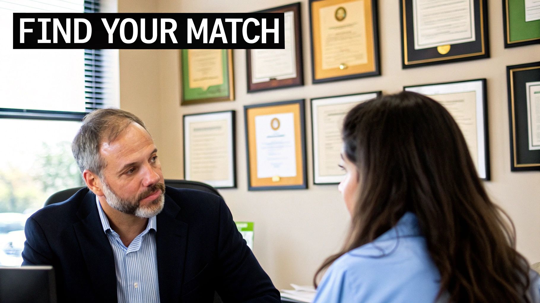 A speech therapist and a parent discussing a child's progress in a bright, welcoming therapy room.