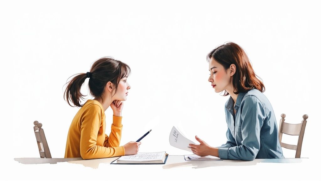Finding Autism Centers Near Me and Choosing the Right Support 3 Two young women, one writing in a notebook, the other reviewing documents, at a table.
