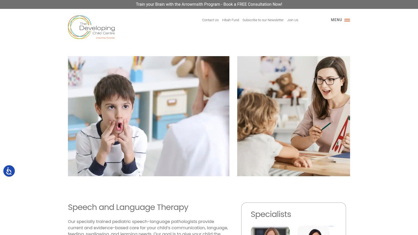 A child engaged in a speech therapy activity at The Developing Child Centre (TDCC) in Dubai.