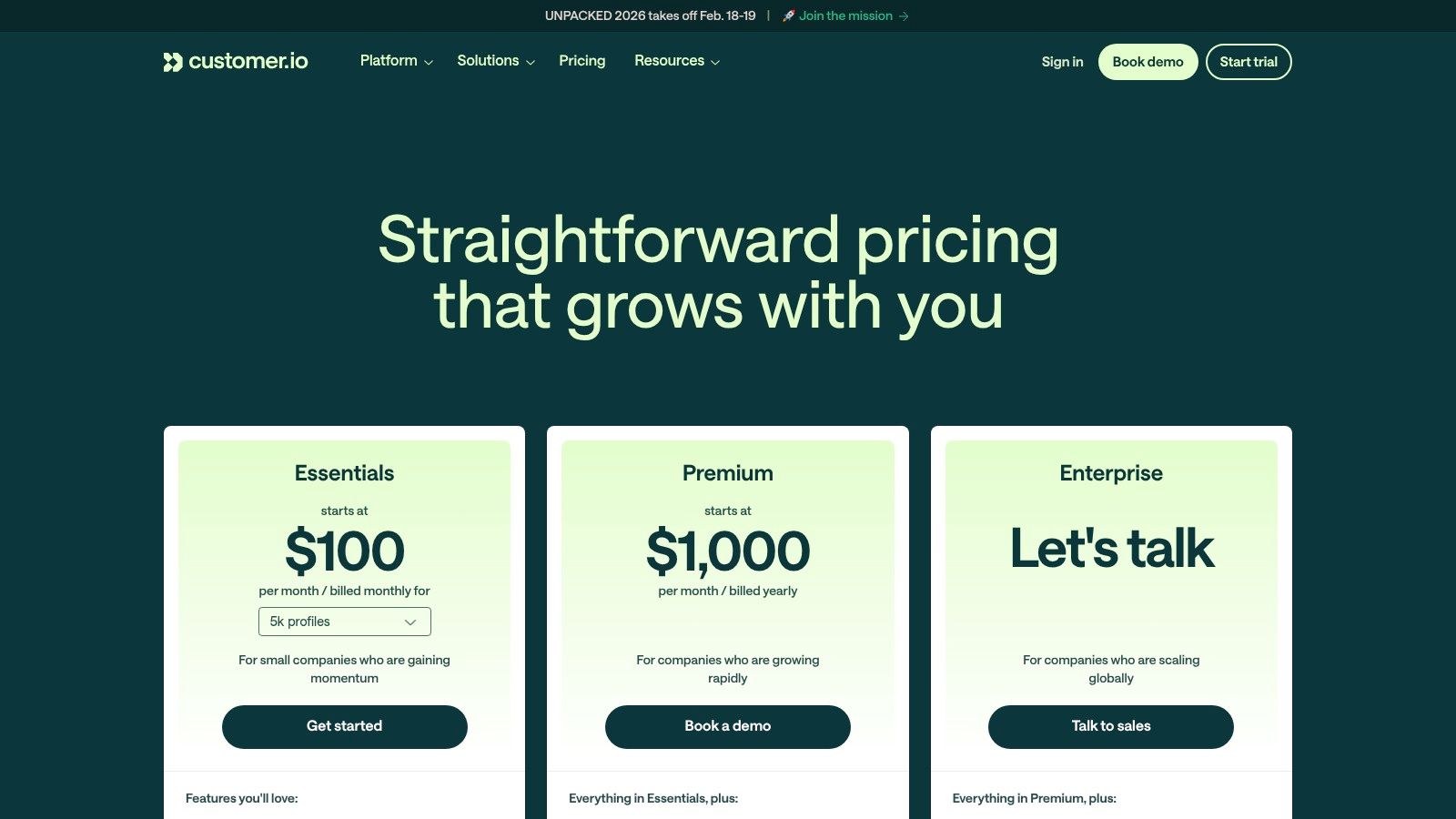 Customer.io Pricing Plans