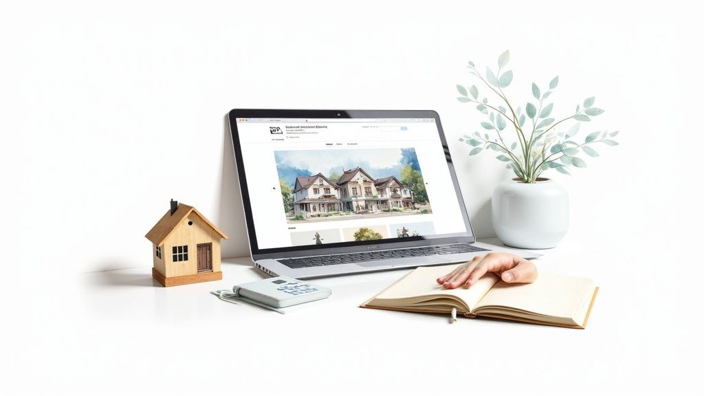 A real estate agent reviews a targeted social media campaign on a tablet