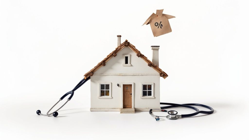 A modern apartment building under a clear blue sky, symbolizing a real estate investment property
