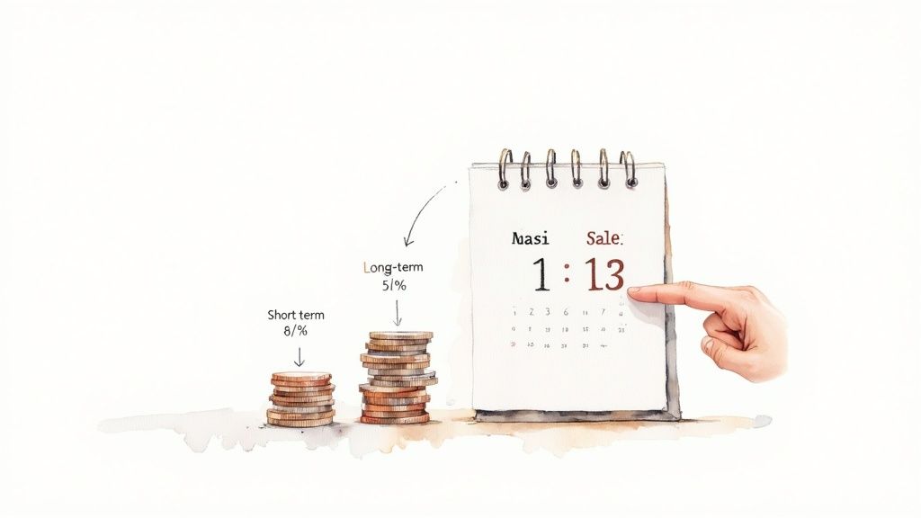 A person reviewing financial documents and a calculator on a desk