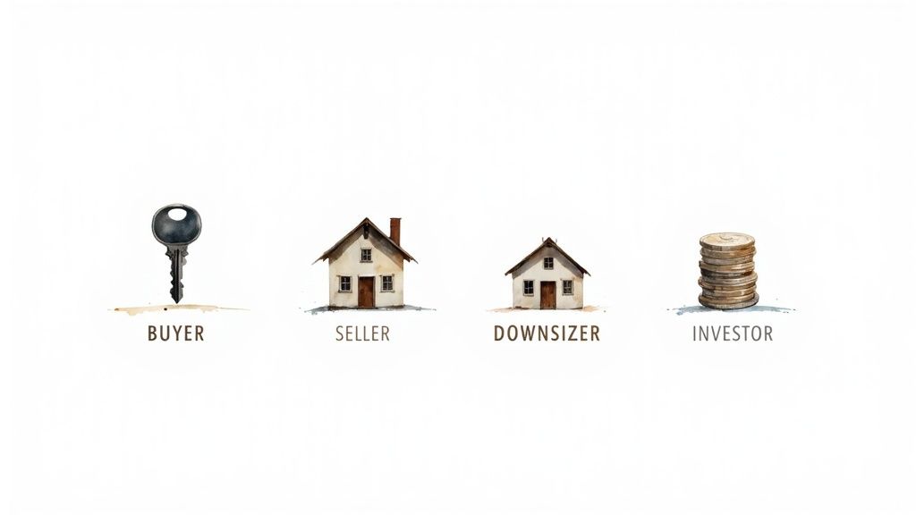 A diagram showing a central hub branching out to different customer segments, visualizing targeted communication