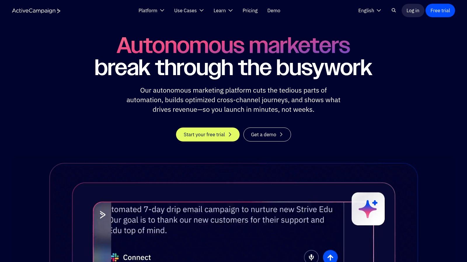 ActiveCampaign's automation builder showing a conditional workflow.