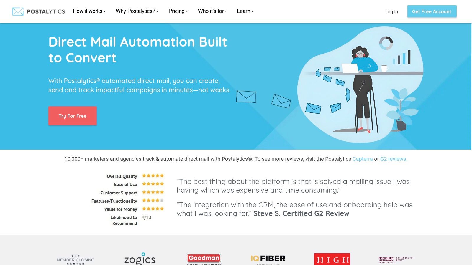 Postalytics direct mail real estate marketing platform dashboard