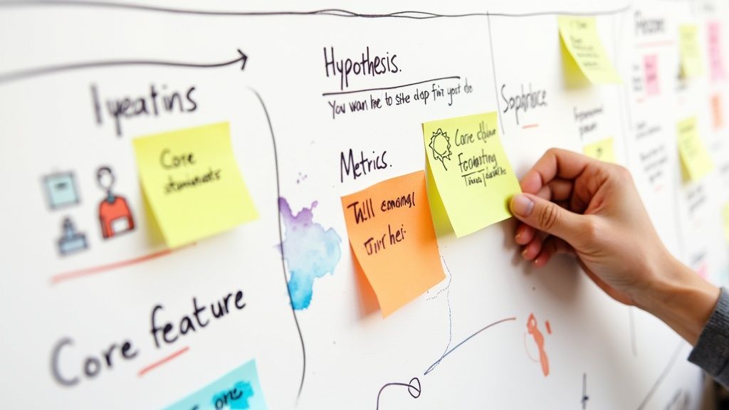 A team planning a proof of concept on a whiteboard with sticky notes.