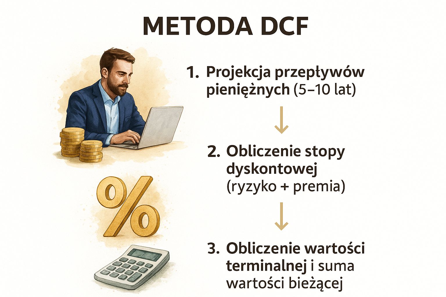 Infographic showing key data about Metoda DCF (Discounted Cash Flow)