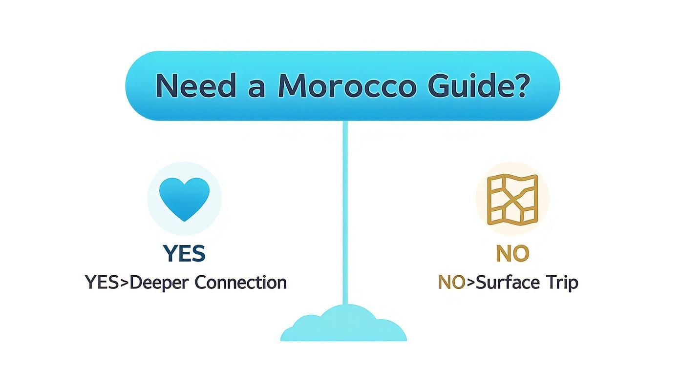 Infographic decision tree asking if you need a Morocco tour guide for an authentic trip.