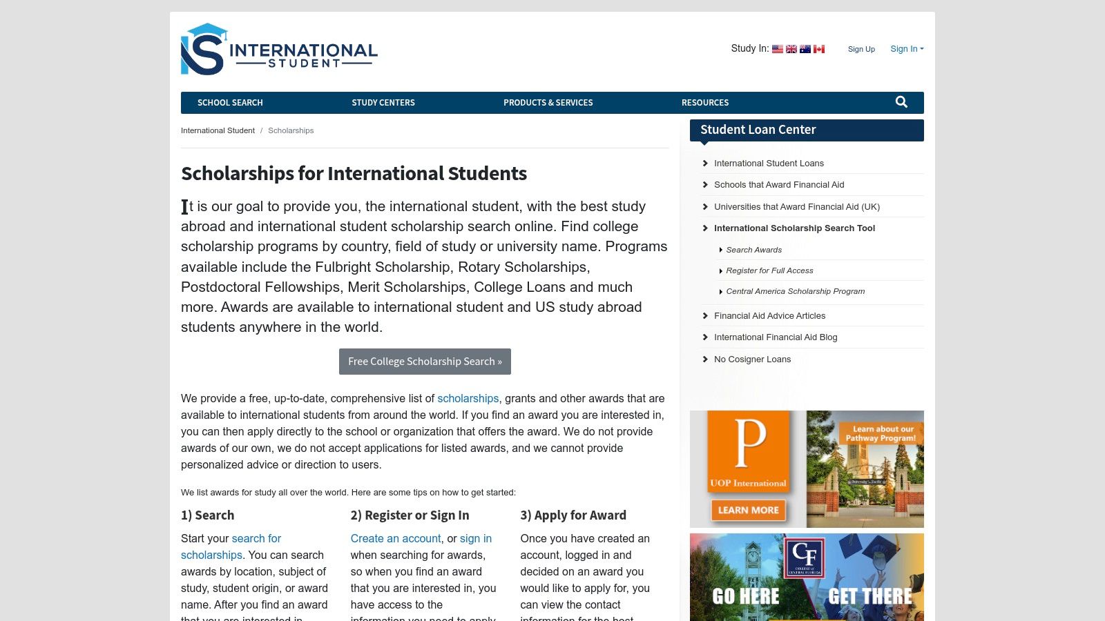 InternationalStudent.com – Scholarship Search