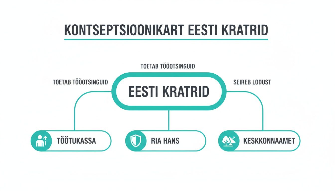 Kontseptioonikaart illustreerib Eesti Krattide koostööd Töötukassa, RIA Hansi ja Keskkonnaametiga.