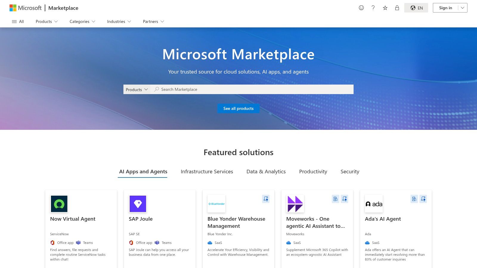 Microsoft Marketplace (AI Apps & Agents)