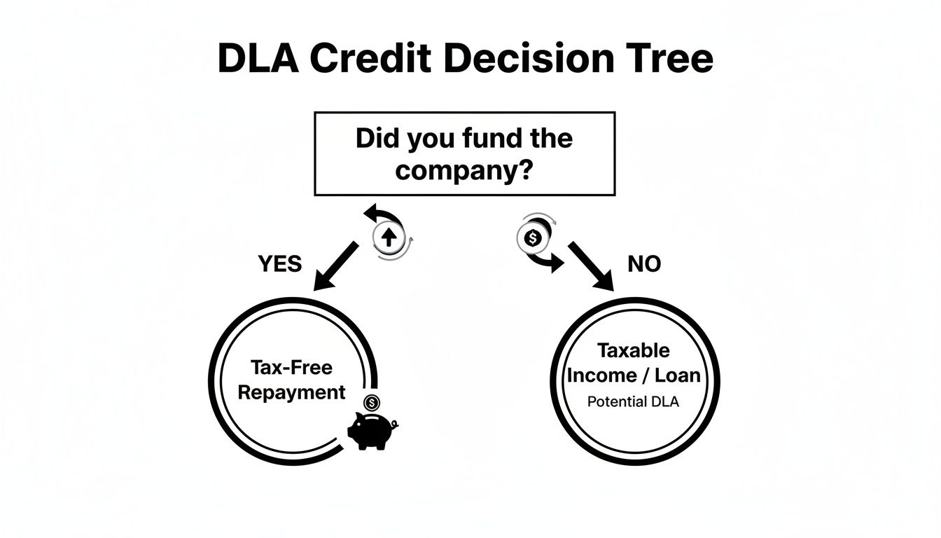 A DLA Credit Decision Tree diagram illustrating repayment types based on company funding.