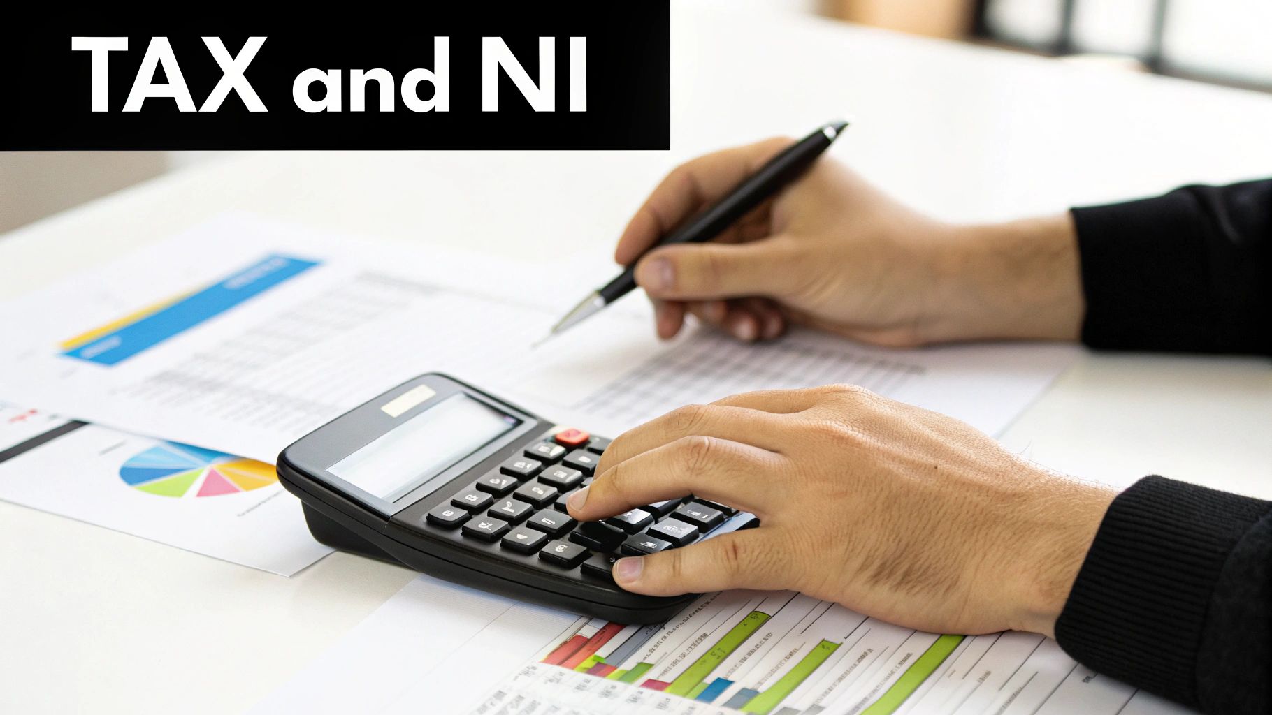 A calculator and papers on a desk, representing the financial comparison between a sole trader and a limited company.